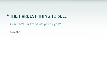 "The hardest thing to see is what�s in front of your eyes" � Goethe